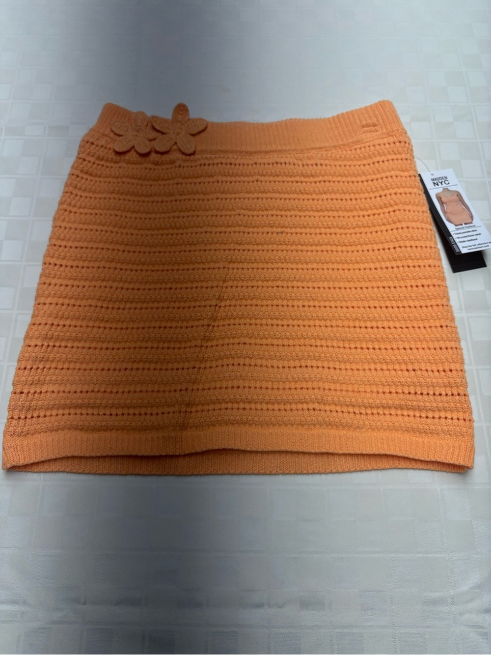 Crochet Mini Skirt with Floral Accent - Orange